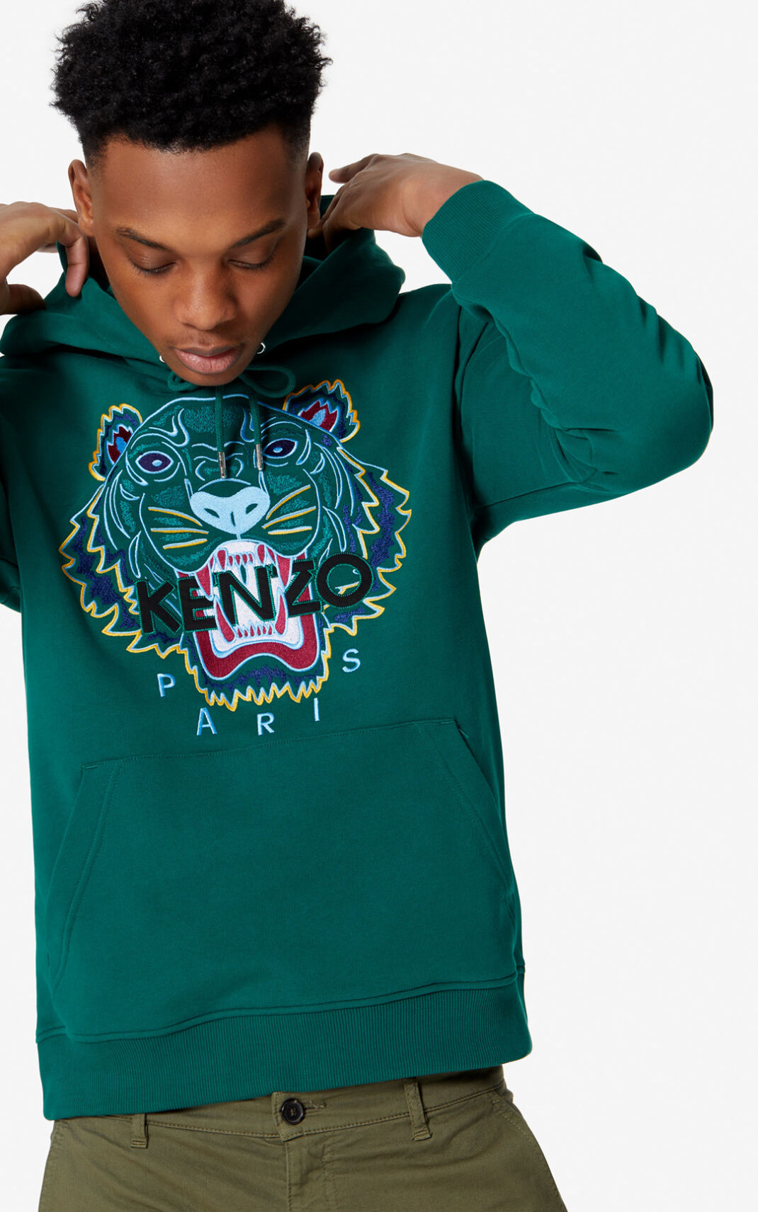 Sudaderas Con Capucha Kenzo Tiger Hombre Verde Oscuro HUP829517